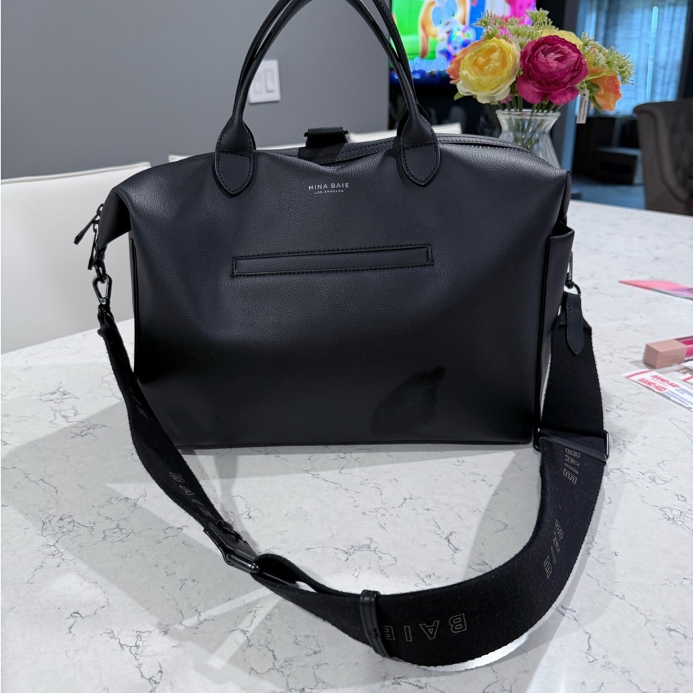 Mina Baie Black Leather Tote Bag